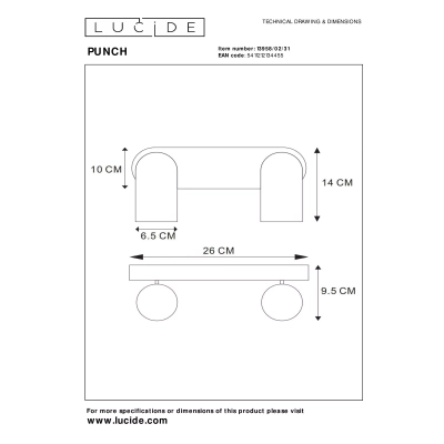 PUNCH - Plafon - 2xGU10 - White 13958/02/31 Lucide